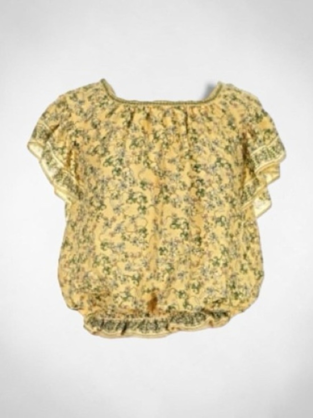 Max Studio Short Sleeve Blouse Yellow Floral Puff-Sleeve Top Size L